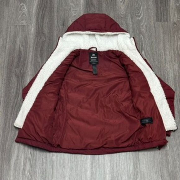 Wantdo Puffer Quilted Jacket Womens Small Red Sherpa Hood Lined Mock Double Zip - Picture 4 of 10